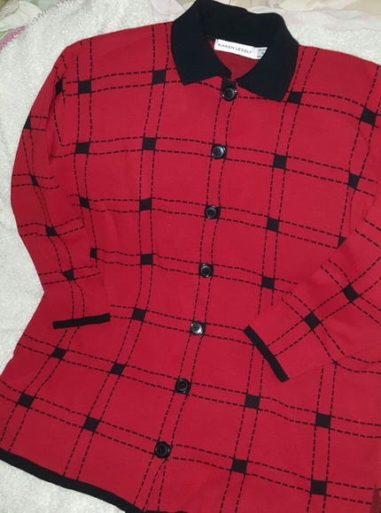 Karen Lessly Red Black Plaid Pea Coat - Picture 4 of 6